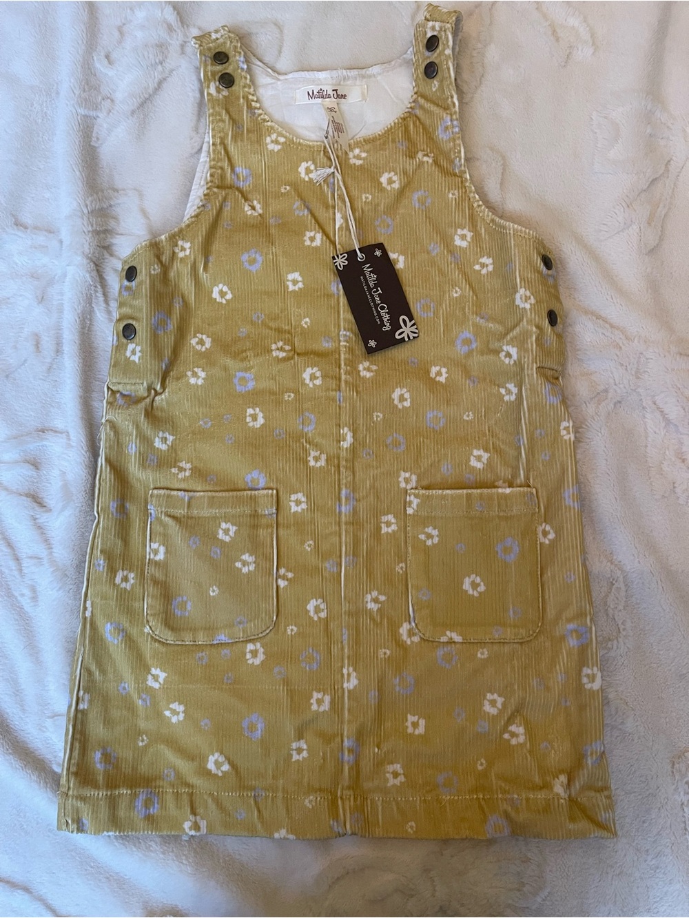 Matilda Jane mustard yellow Floral Corduroy Pinafore Dress size 8